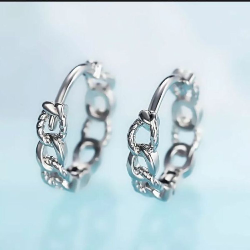 The Mini Chain Hoop dainty 925 silver huggie, hoop earrings.